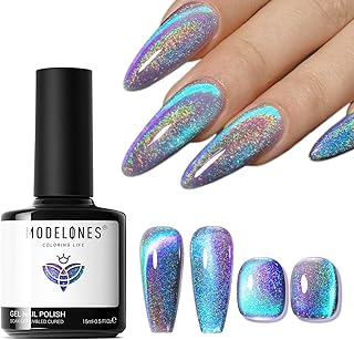 modelones 9D Magnetic Cat Eye Gel Nail Polish, 15 ML Glitter Holographic...