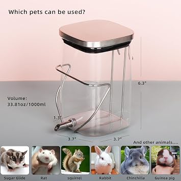 Rabbit Water Bottle, Guinea Pig No Drip Glass Water Dispenser Hanging on The Cage, Suitable for Ferrets, Hamsters, Guinea Pigs, Rats, Chinchillas