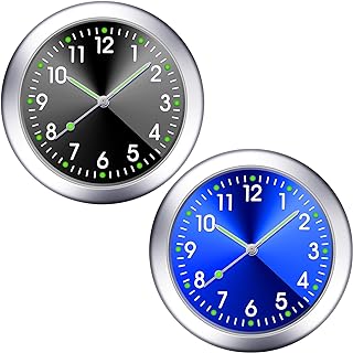 Frienda 2 Pieces Stick on Dashboard Car Clock Mini Tiny Small Luminous Car Vent Clocks Watch for Dashboard Boat Bike Home (Black, Blue)