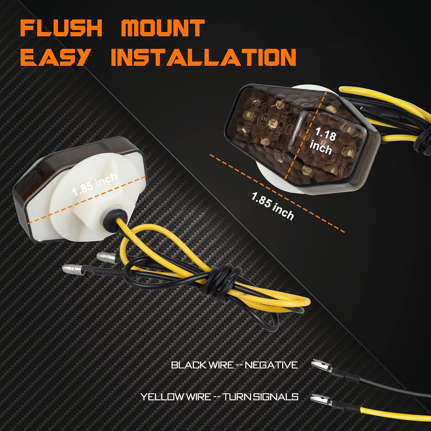 LED Flush Mount Motorcycle Turn Signals Universal 12V Blinkers Smoked Lens Compatible with Sport Street Racing Bike Suzuki Yamaha, Amber