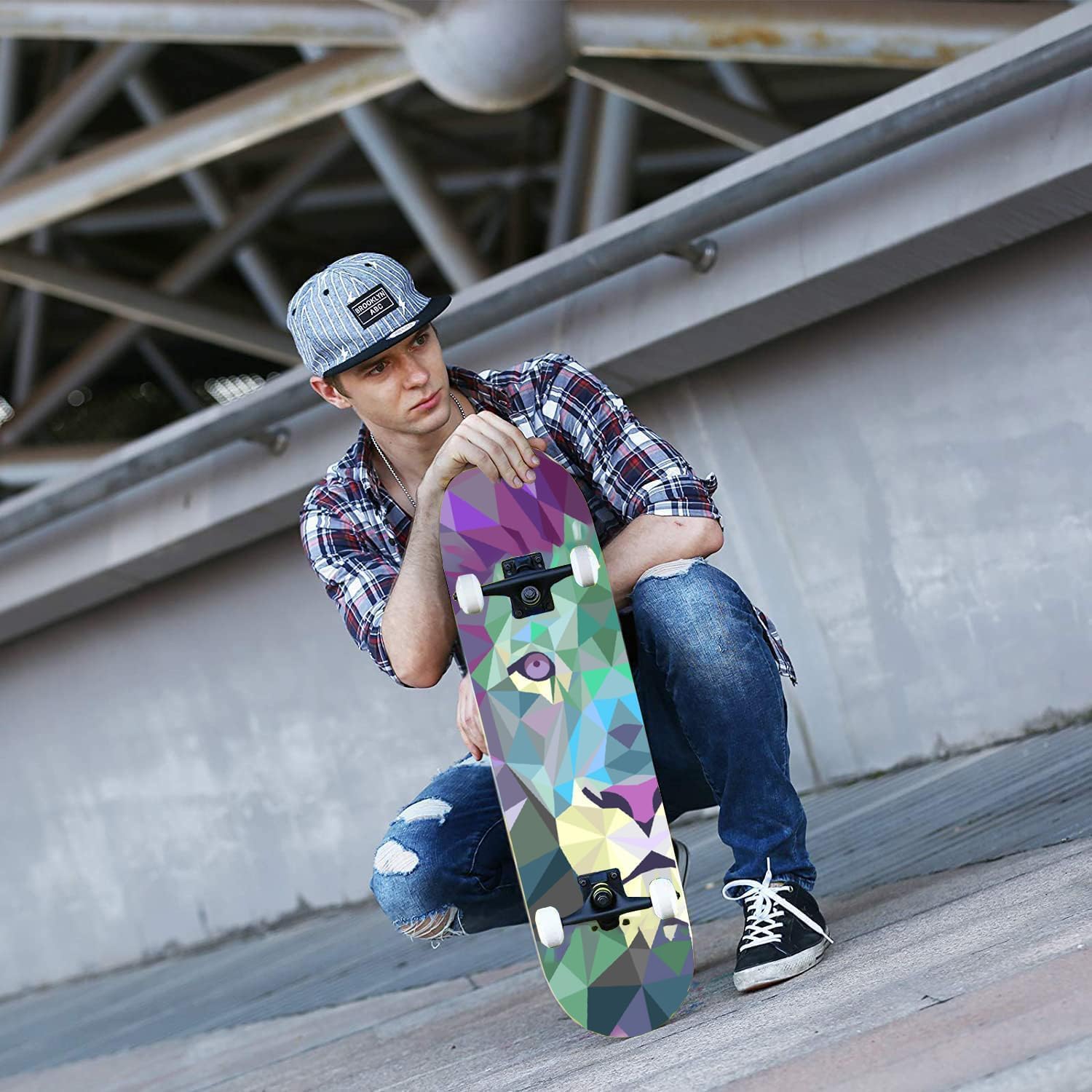 Skateboards for Beginners Kids Boys Girls and Adults 31"x8" Pro Complete Skateboard 8 Layers Maple Wood, Double Kick Concave, Fascinating Cool, Solid&Durable