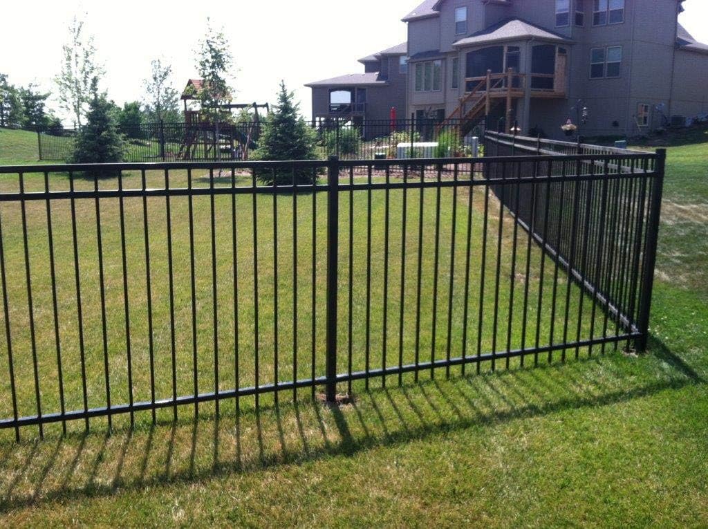 XCEL Fence ® Black Steel Anti-Rust Fence Panel - Flat End Pickets - 6.5ft W x 5ft H - Easy Installation - for Residential, Outdoor, Yard, Garden, 3-Rail, One Post Included