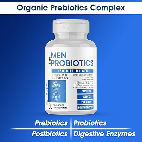 Miniatura 7 de Probiótico para hombres 150 mil millones de UFC  34 cepas con prebióticos orgánicos y enzimas digestivas  Apoya la salud digestiva, microbioma