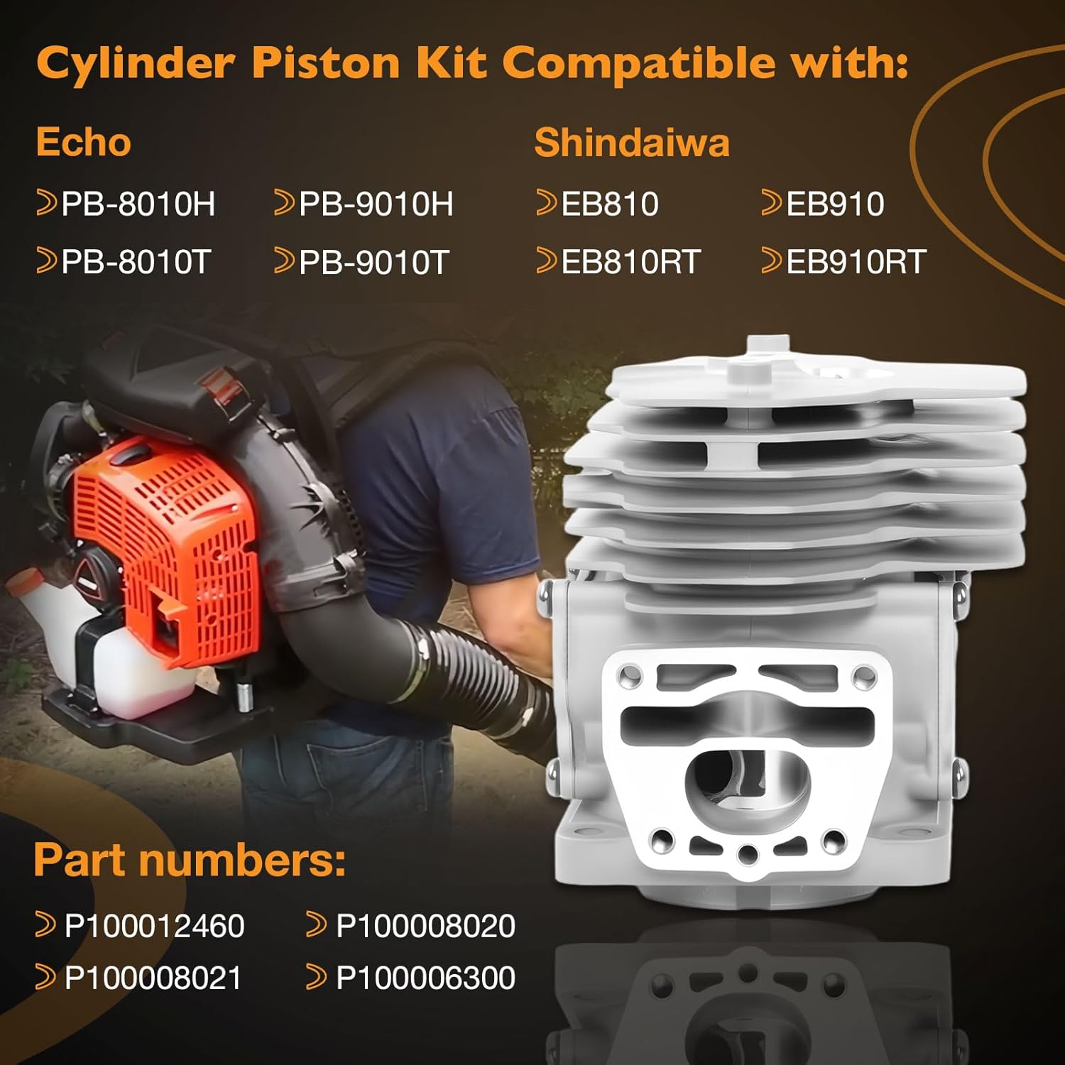 HQPASFY P100012460 Cylinder Piston Kit Compatible with Echo PB-8010H PB-8010T PB-9010H PB-9010T Shindaiwa EB810 EB810RT EB910 EB910RT Backpack Blower,Replaces P100008020 P100008021