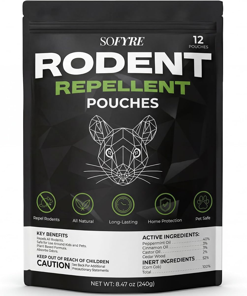 Rodent Repellent Pouches 12-Pack Mouse Repellent for Home RV Garage Car Basement, Mice Indoor & Outdoor Deterrent, Peppermint Cinnamon Cedarwood Rat Repellent, Plant-Based Natural Pest Control