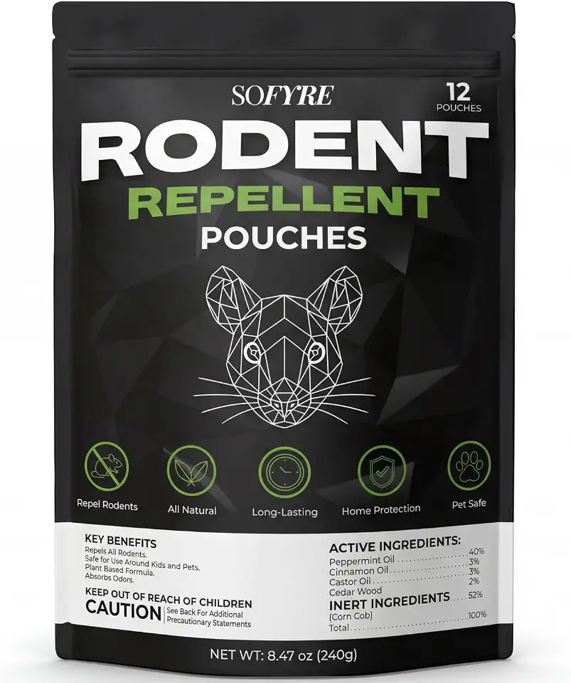 Rodent Repellent Pouches 12-Pack Mouse Repellent for Home RV Garage Car Basement, Mice Indoor & Outdoor Deterrent, Peppermint Cinnamon Cedarwood Rat Repellent, Plant-Based Natural Pest Control