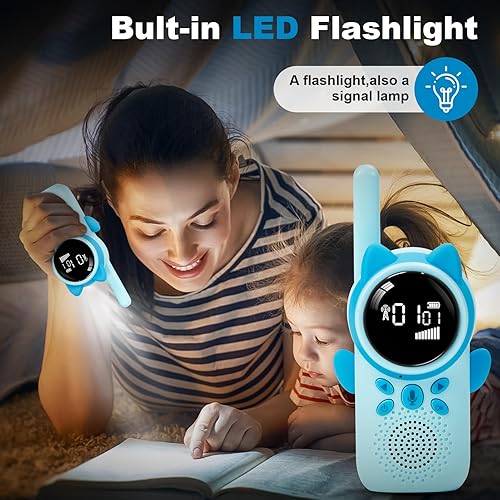 Miniatura 3 de Walkie Talkies recargables para niños, juguete de radio de 2 vías de 22 canales, rango de 3 millas, juegos familiares al aire libre, senderismo,