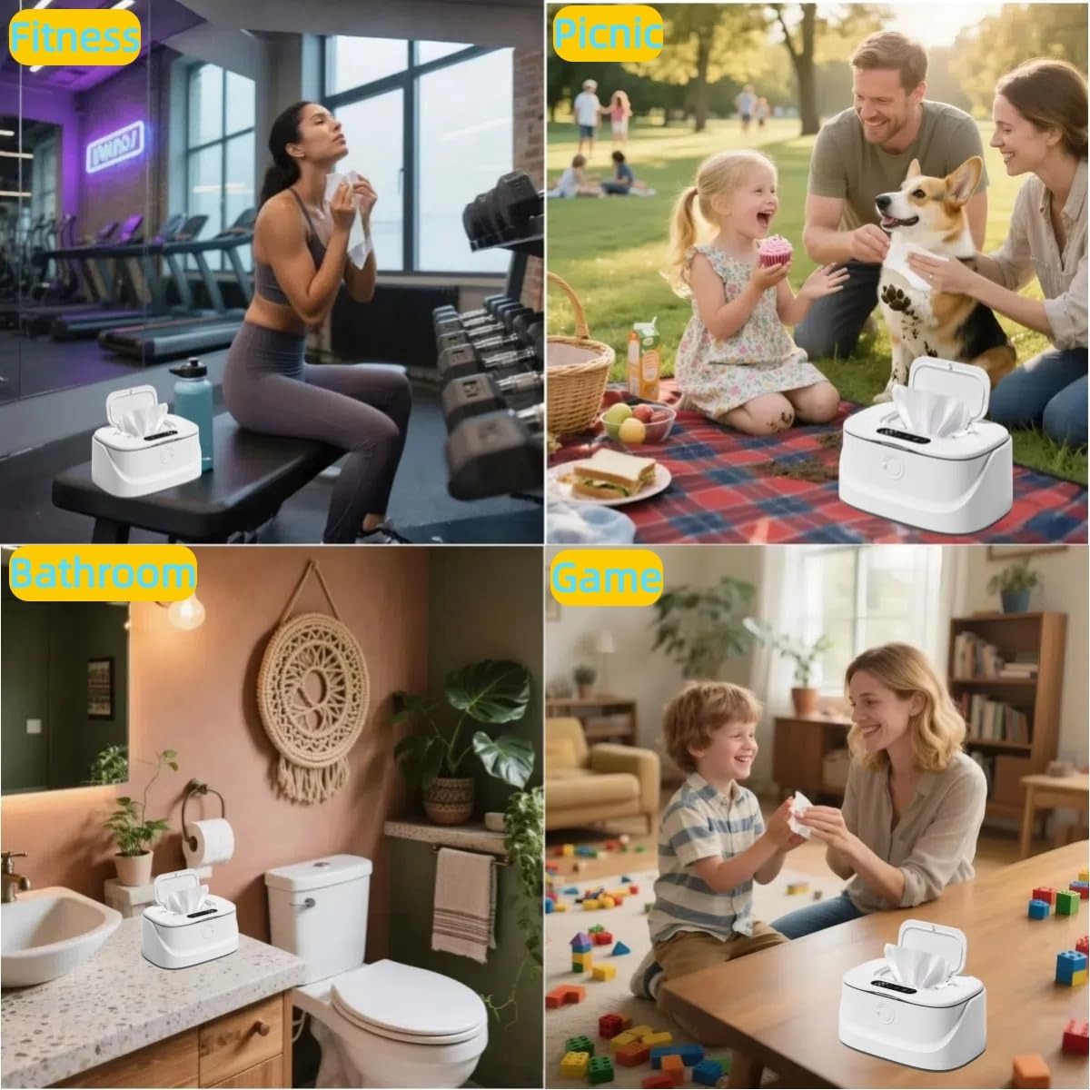 Baby Wipe Warmer with Night Light & Temperature Display, Adjustable 3-Level Heat, Wet Wipe Holder for Home, Car, Travel, Fitness and Camping Use