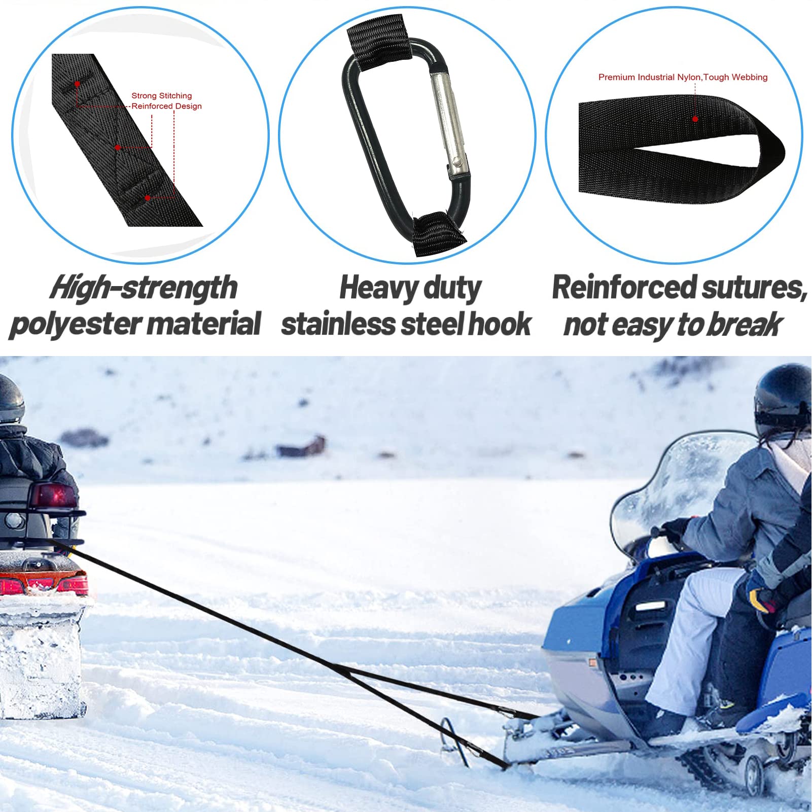 Amazon | スノーモービル 牽引ストラップ 高耐久 フック付き 緊急