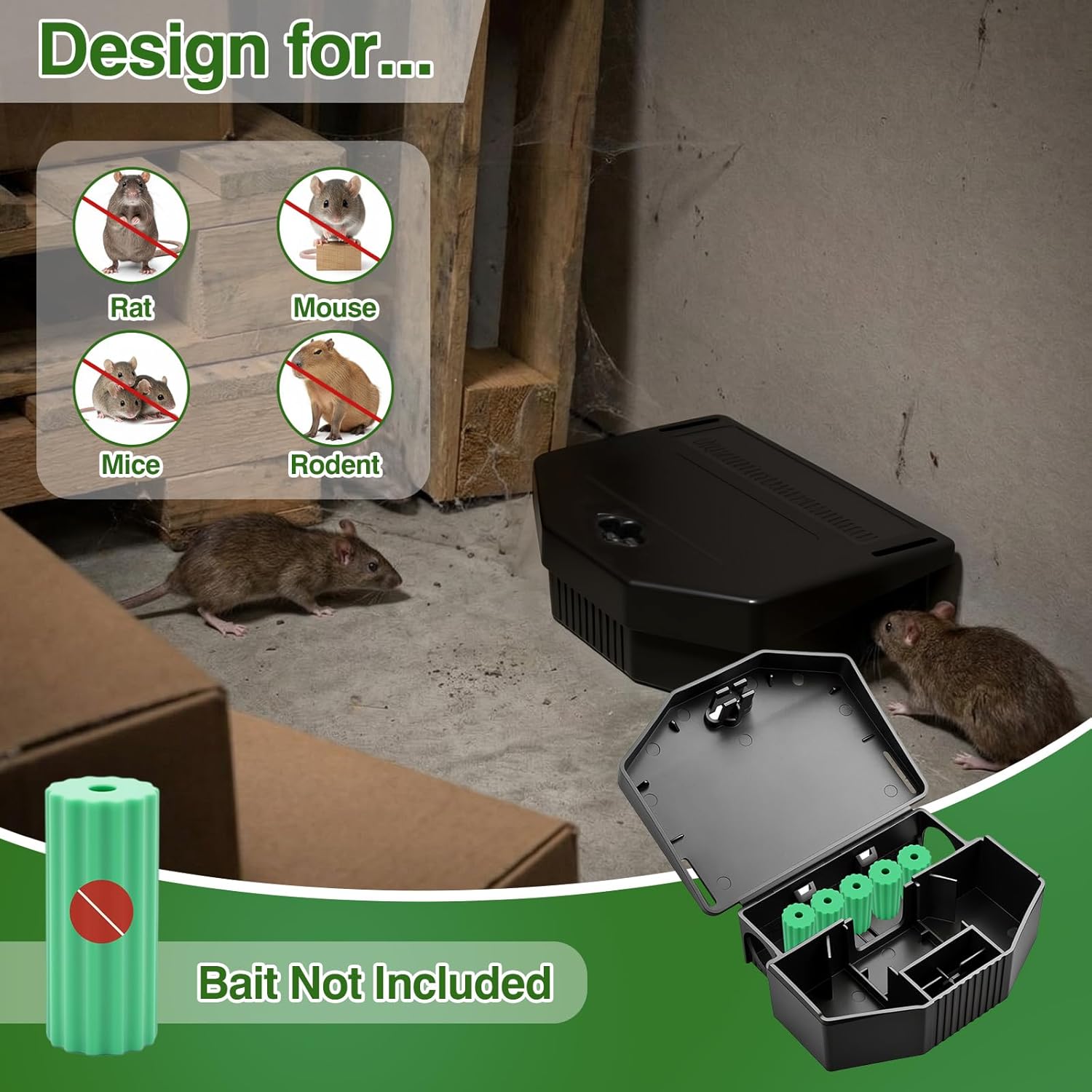 12 Pack Reusable Mouse Bait Station with Lock and Keys Pet Rodent Control Box for Indoor Outdoor Use Kitchen Garage Garden Mice Trap Bait Holder