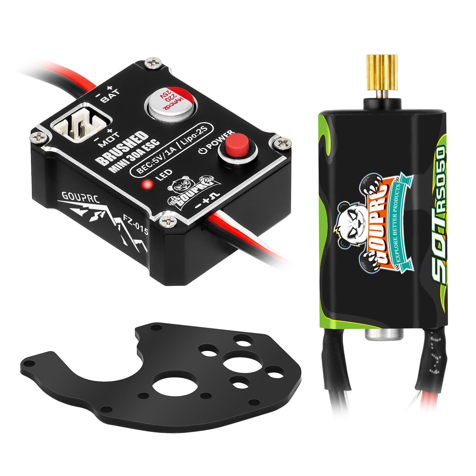 GOUPRC 30A Brushed Mini ESC with 050 50T Brushed Motor & Motor Mount Combo Kit for 1/24 Axial SCX24 AX24 RC Upgrade