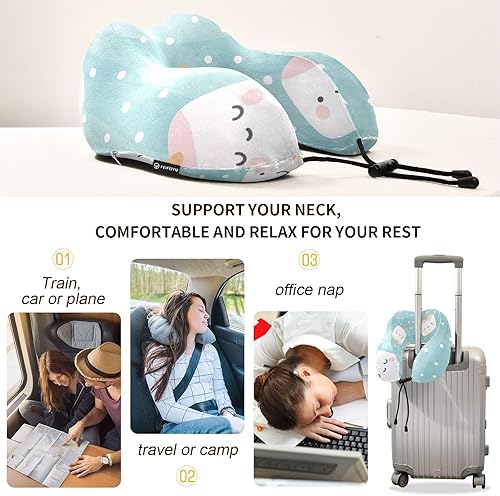 Miniatura 3 de Marshmallow - Almohadas de viaje portátiles con patrón de cara, almohada en forma de U para avión, almohada de viaje para niños