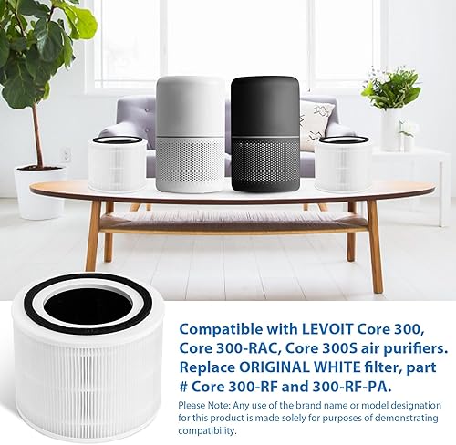 Miniatura 2 de Filtro de repuesto Core 300 para purificador de aire LEVOIT Core 300 y Core 300S, paquete de 2 filtros de repuesto 3 en 1 H13 True HEPA, en