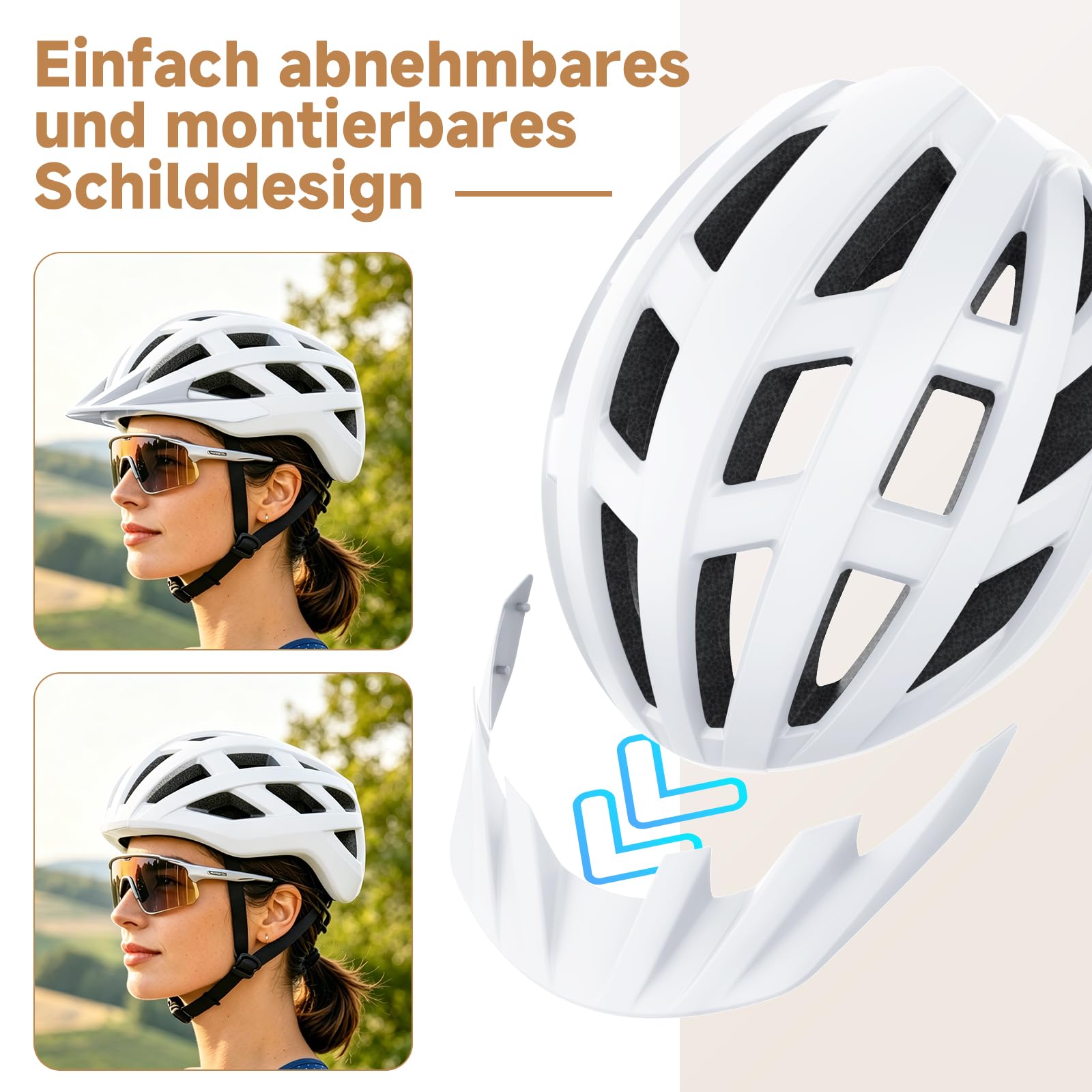 Findway Fahrradhelm Damen Herren, Verstellbarer Helm mit Drehknopf und Abnehmbarem Visier,Fahrradhelm Erwachsene mit 24 Luftungsschlitzea, Innenpolsterung,Reithelm Verstellbare GroBe