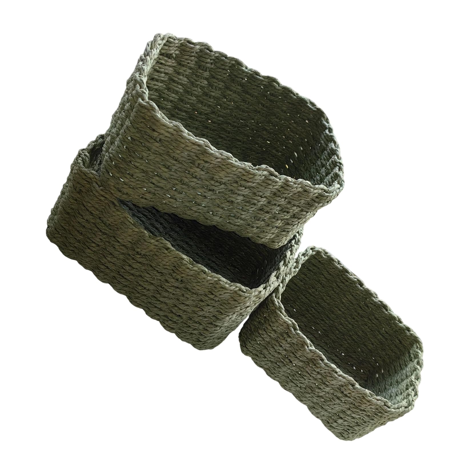 3PCs Sturdy Woven Paper Organizers Baskets Portable Storage Containers for Clothes Shoes Household Items Paper Rope Storage Basket Set