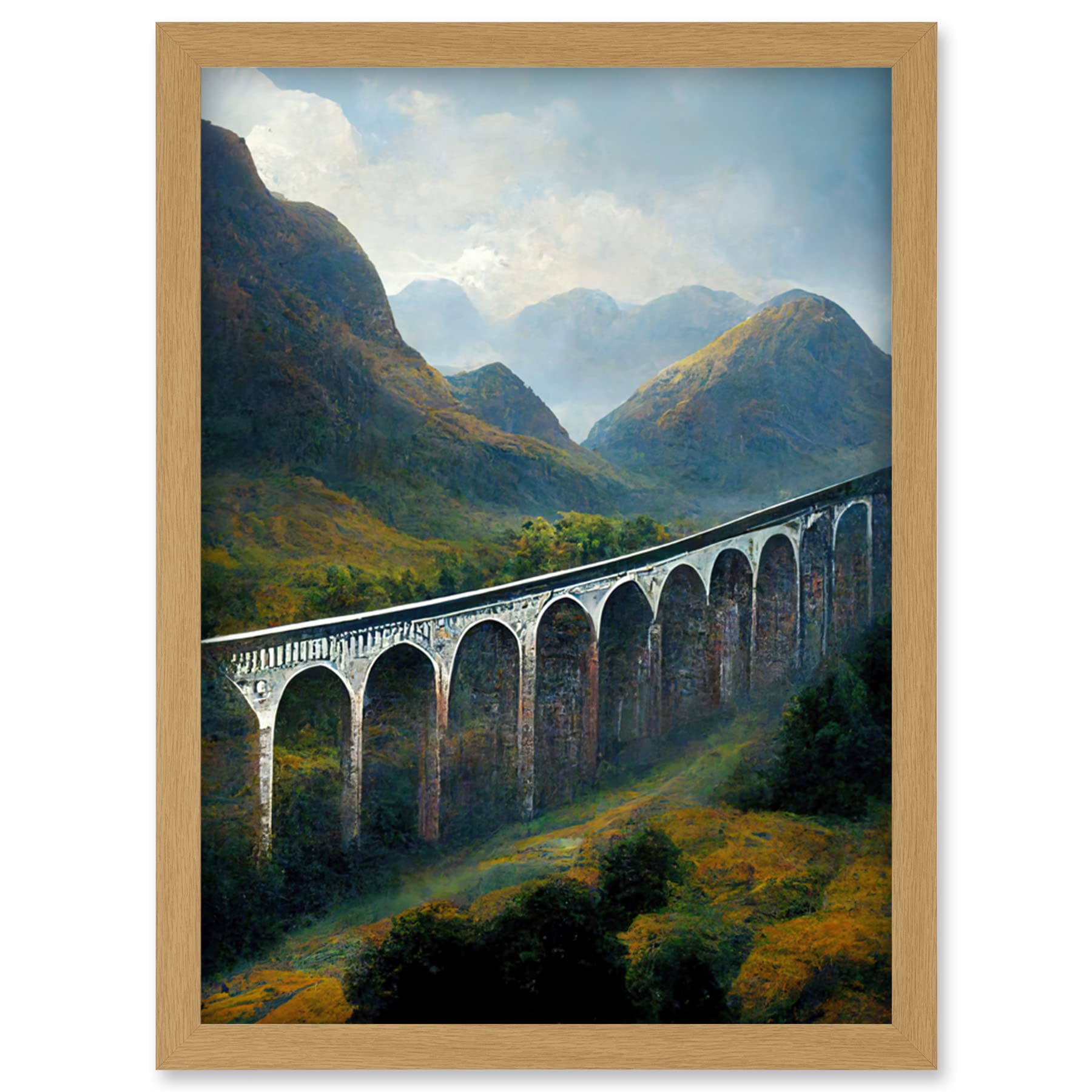 Doppelganger33 LTD Glenfinnan Viaduct Scotland Train Journey Artwork Framed Wall Art Print A4