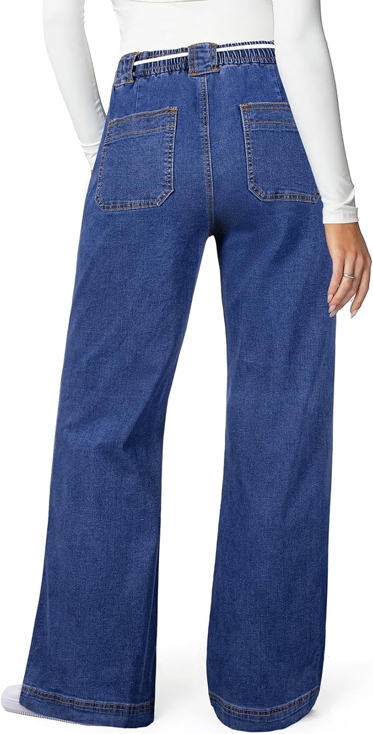 Astylish Jeans for Women Wide Leg Drawstring High Waisted Stretchy Straight Leg Jean Trendy 2025 Denim Pants - Image 2