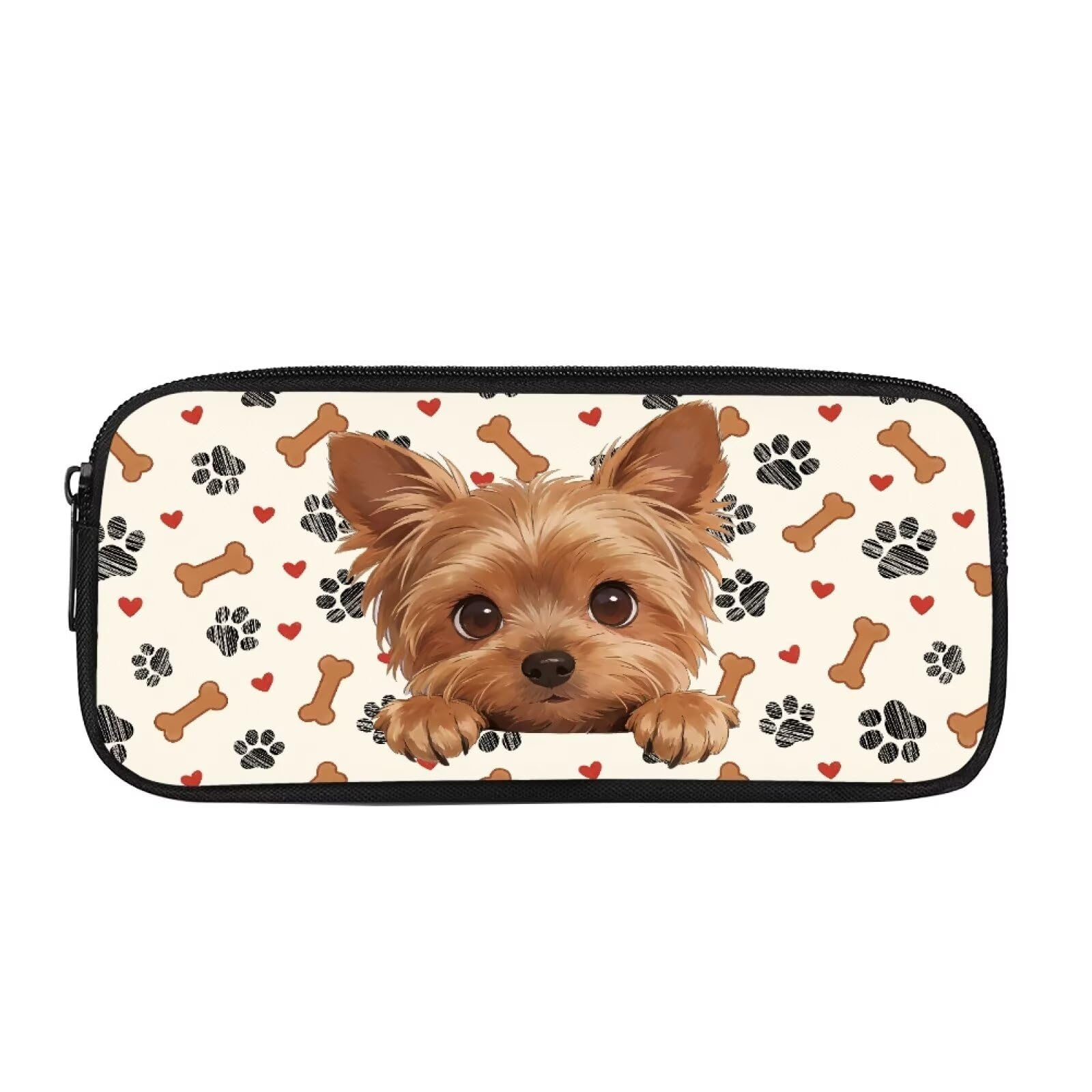 HUGS IDEA Paws Yorkie Pencil Box Pet Print Pencil Pouch Durable Zipper Stationery Organizer Portable Pencil Bag for Dog Loving Girls Teens School College Office Daily Supplies