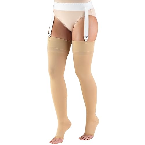 Truform 30-40 mmHg Medias de compresiĂłn para hombres y mujeres muslo de longitud alta puntera abierta beige XL Truform 30-40 mmHg Medias de compresiĂłn para hombres y mujeres muslo de longitud alta puntera abierta beige XL