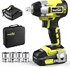 20V Brushless Cordless Impact Wrench Kit w 12” Hog Ring Anvil Chuck, 2400 Inch-lbs Torque Max, 2300 RPM Variable Speed. Included 2.0 Ah Li-ion Battery, Fast Charger, 4 Pcs Sockets, Carry Bag