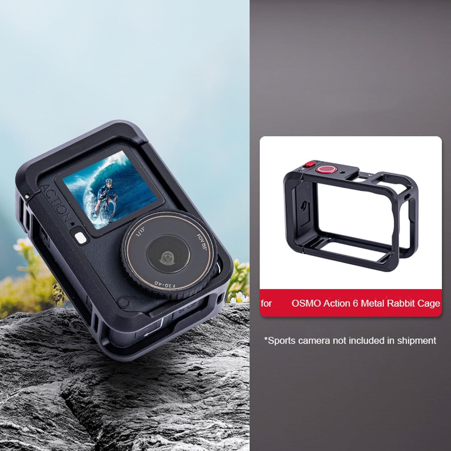 Rabbit Cage Aluminum Protective Case for Osmo Action6, Multifunctional Metal Frame Expansion Adapter Mount for Osmo Action6 Action Camera Accessories