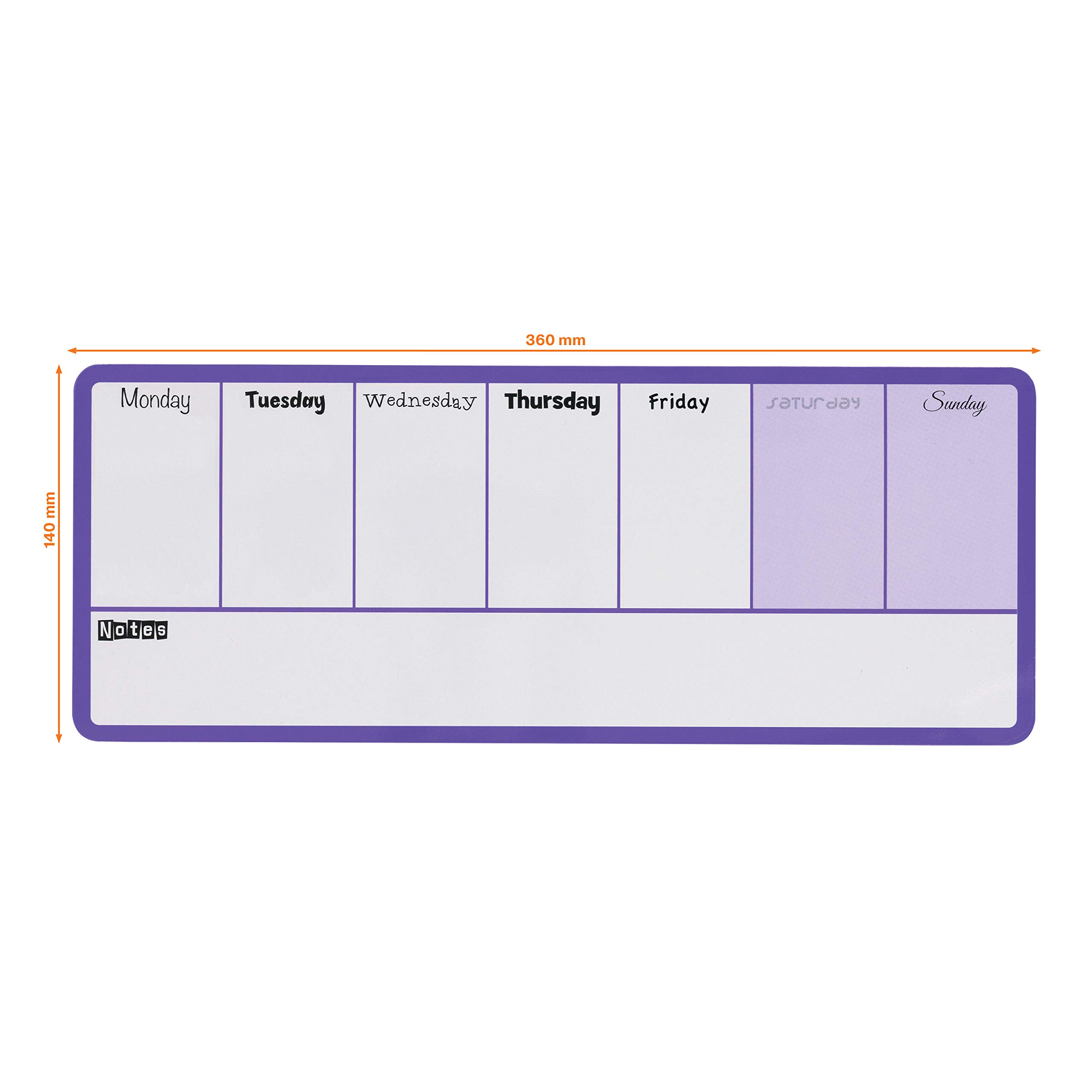 Rexel Weekly Organiser Dry Wipe Personal Whiteboard, Magnetic, 360 x 140 mm, Purple Plastic Frame, Includes Marker and Fitting Kit, White, 1904048