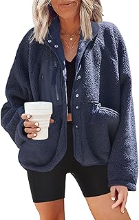 Nirovien Womens Fuzzy Fleece Jacket Button Down Sherpa Coats Casual Winter Warm Outwear with