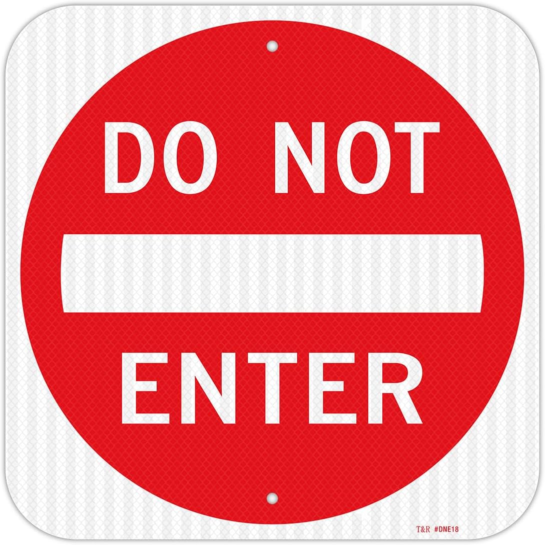 T&R Large Do Not Enter Sign Street Road Sign 24 x 24 Inches. Engineer Grade Reflective Sheeting, Rust Free Aluminum, Weather Resistant, Waterproof, Fade Resistant, 2 Pre-drilled Holes