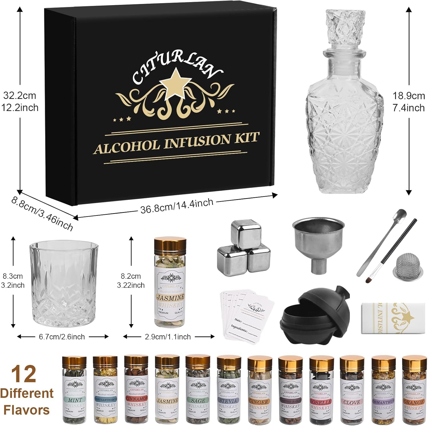 Premium Alcohol Infusion Kit | Complete Home Bar Set with Natural Botanicals, Recipe Guide & Tools for Whiskey, Vodka, Rum, Gin, Tequila & Cocktails, Valentine's Day Gift for Men, Husband, Him