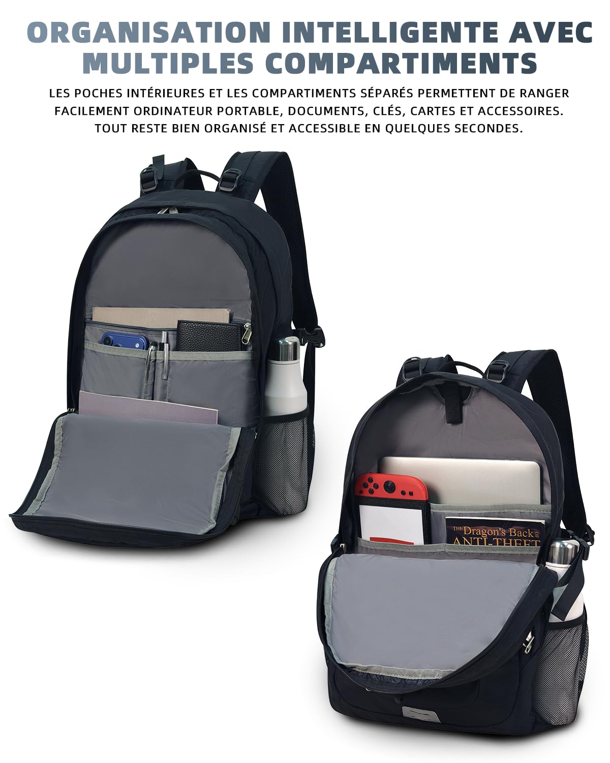 KINGSLONG Plecak trekkingowy 30 l, dla mężczyzn i kobiet: wodoszczelny plecak trekkingowy z kieszenią na laptopa o przekątnej ekranu 17,3", lekki plecak outdoorowy z systemem do picia, odblaskowy, na