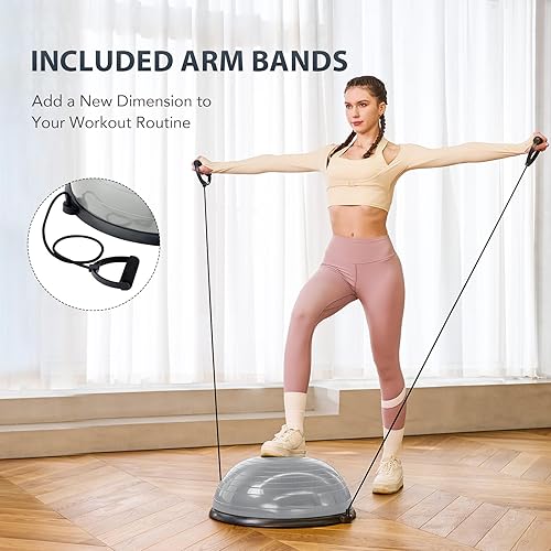 Miniatura 3 de ZELUS Entrenador de pelota de equilibrio con bandas de resistencia y bomba de pie, pelota de yoga inflable para entrenamientos de gimnasio en casa,