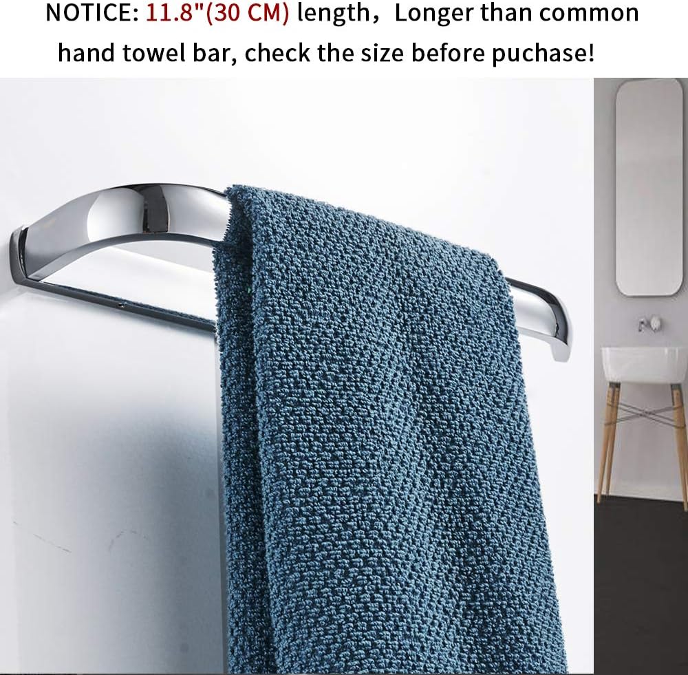BESy Brass Hand Towel Bar for Bathroom Polished Chrome Bathroom Accessories Fixtures, Rustproof Wall Mounted Towel Rack Hanger, 12 Inch