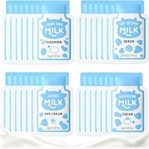 28 PCS Mini Travel Skincare Set, Includes Cleanser Essence Eye Cream Face Cream, Gentle Hydrating &amp; Soothing get Smooth Soft Skin &ndash; Daily &amp; Travel Use,Mini Milk Face Care Kit for Teens &amp; Women