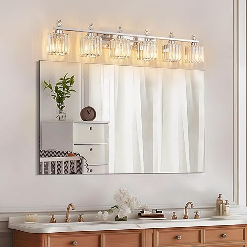 Miniatura 7 de Luces de tocador de 6 luces modernas de cristal cromado para baño, accesorios de iluminación de tocador de baño de cristal sobre espejo
