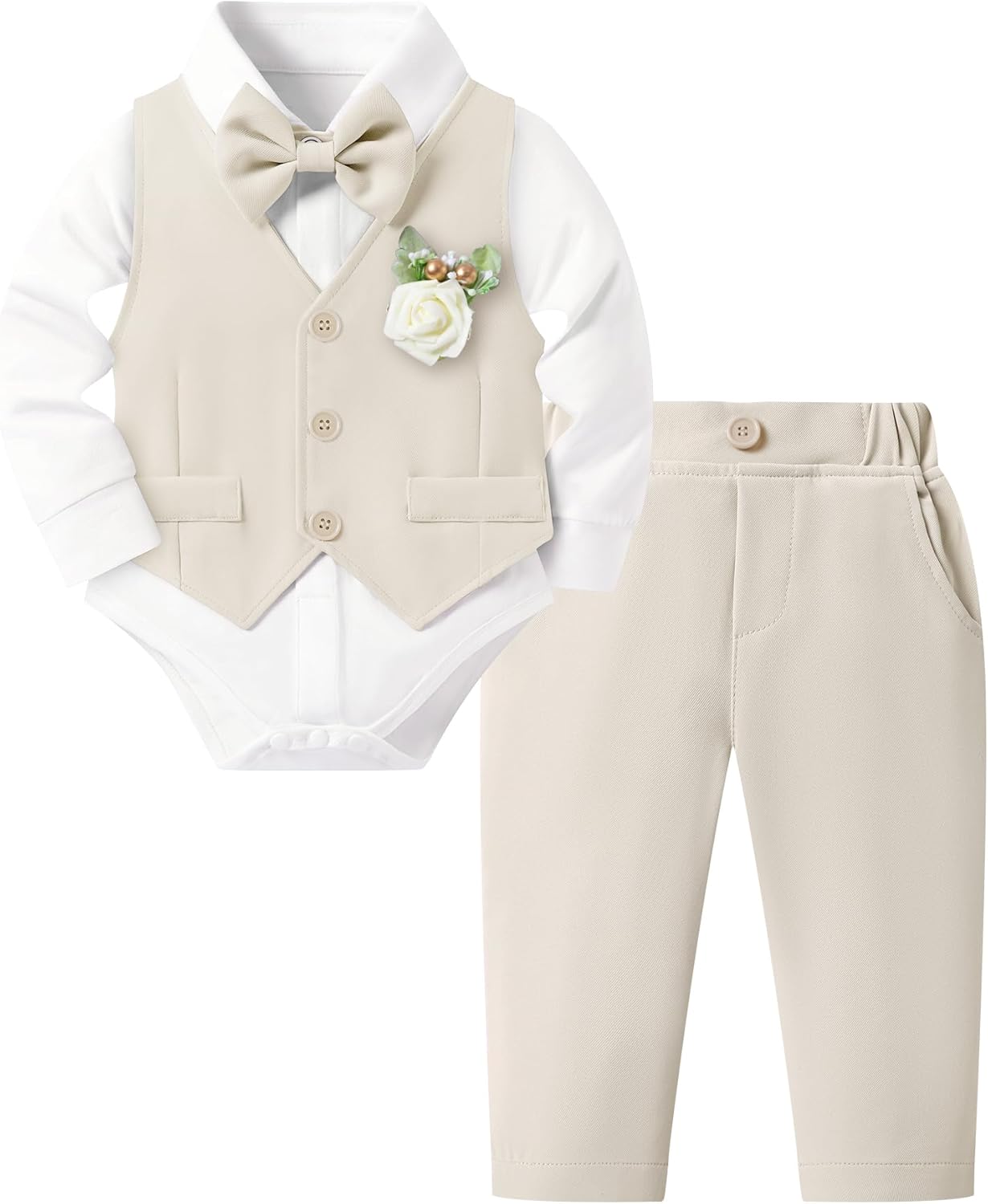 SANMIO Baby Boy Clothes Suits Infant Gentleman Outfit Collared Dress Shirt+Vest+Tie+Corsage+Pants 5Pcs Baby Suit Sets