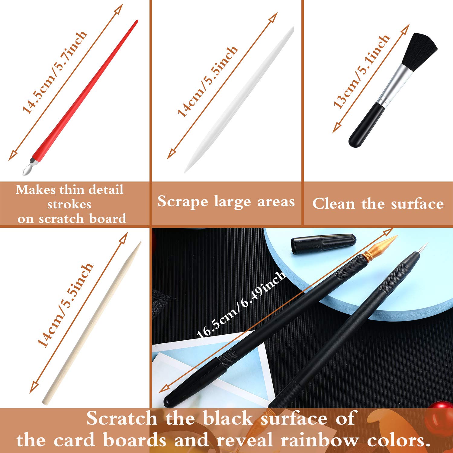Scratch Painting Art Tool, 9 Pieces Scratching Drawing Tool Set, Including Artist Glove, Tool Bag, Scratch Coloring Pens, Plastic and Wooden Stylus, Scraper, Clean Brush - Image 3