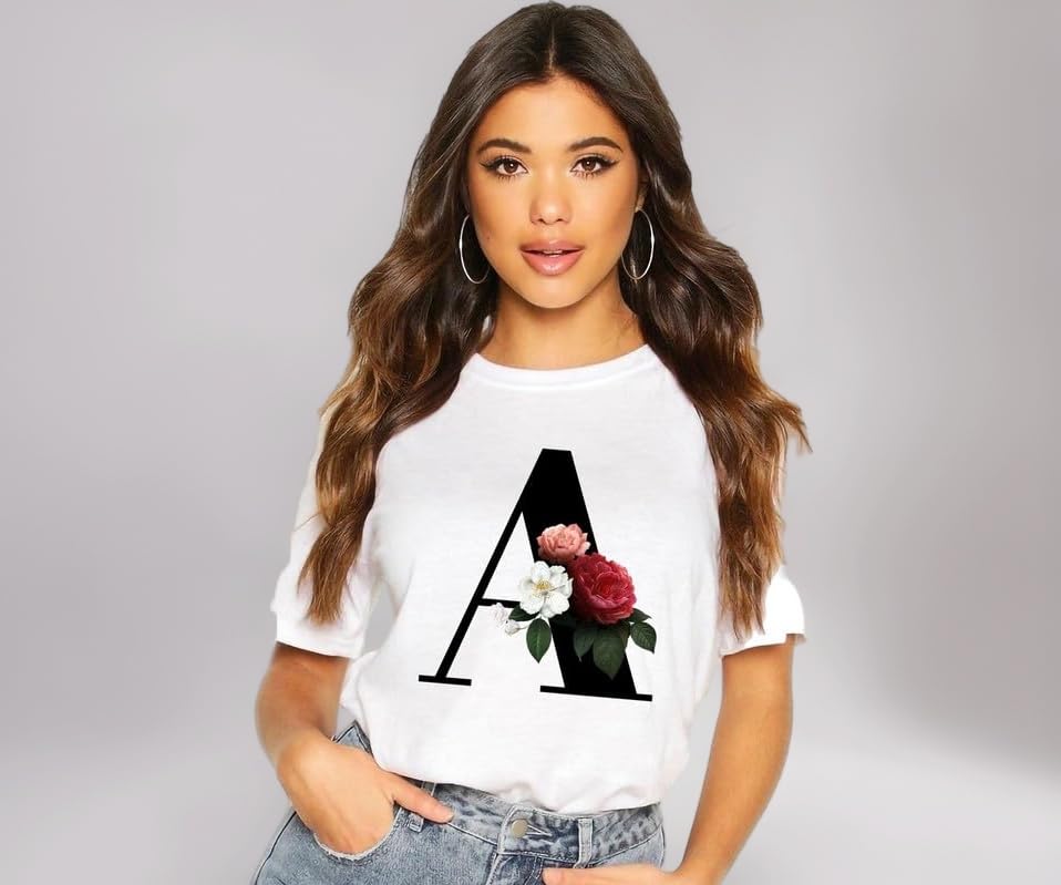 Graphic Flower Print A B C D E F G H I J K L M N O P Q R S T U V W X Y Z A to Z AlphabetTshirt for Men and Women