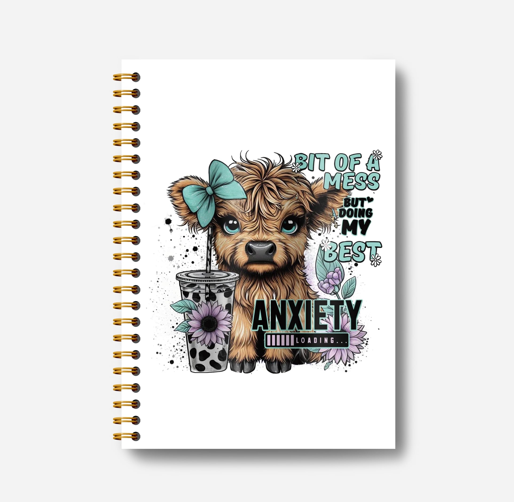 Guymn Bit of a Mess Anxiety Funny Highland Cow Notebook - Western Cow Notebook, Highland Cow Office Supplies, Highland Cow Gifts, Cow Lover Gifts,