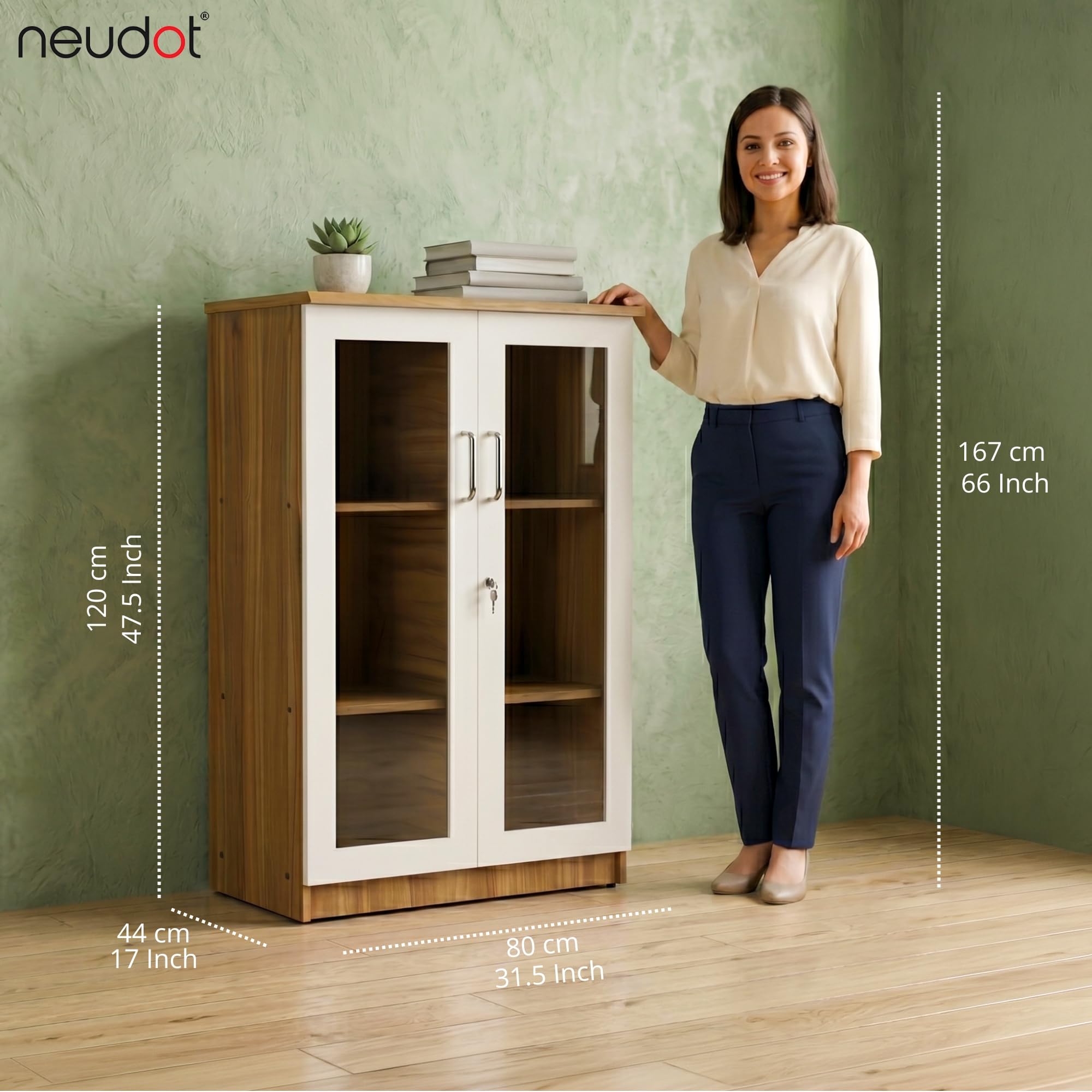 NEUDOT Kitab Engineered Wood Close Book Shelf (Finish Color - Leon