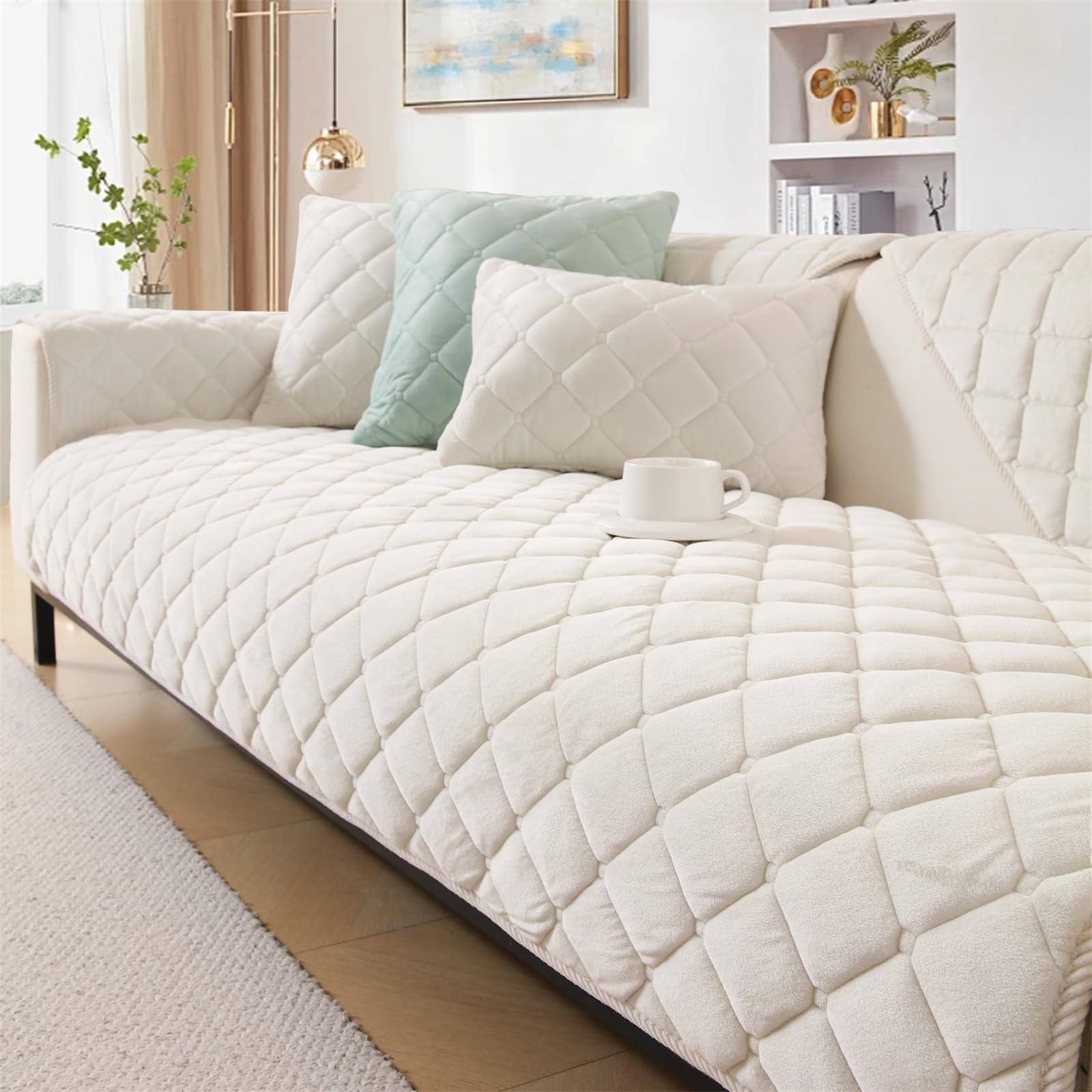 FASCINATDECO Sofa Cover 1 2 3 4 Seater Soft Milk Fleece Sofa Cushion Covers Corner Sofa Cover L Shape Non-Slip Sofa Slipcovers Sectional Couch Covers Furniture Protector (White,110x110cm) — image 1