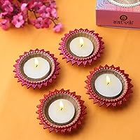 Vista 2 de SATVIK 12 piezas Multicolor Surya Metal Diya Floral Lotus Flower Shape Tea Light Holder Lámpara de aceite Navidad Interior Hogar Mandir Pujan Pooja