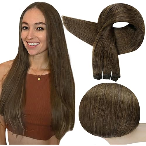 Full Shine Hair Extensions Sew In Color Medium Brown Weft Hair Extensions Human Hair Sew In Extensions Real Hair Weft Extensions Double Weft Extensions For Women 50G 10 Inch