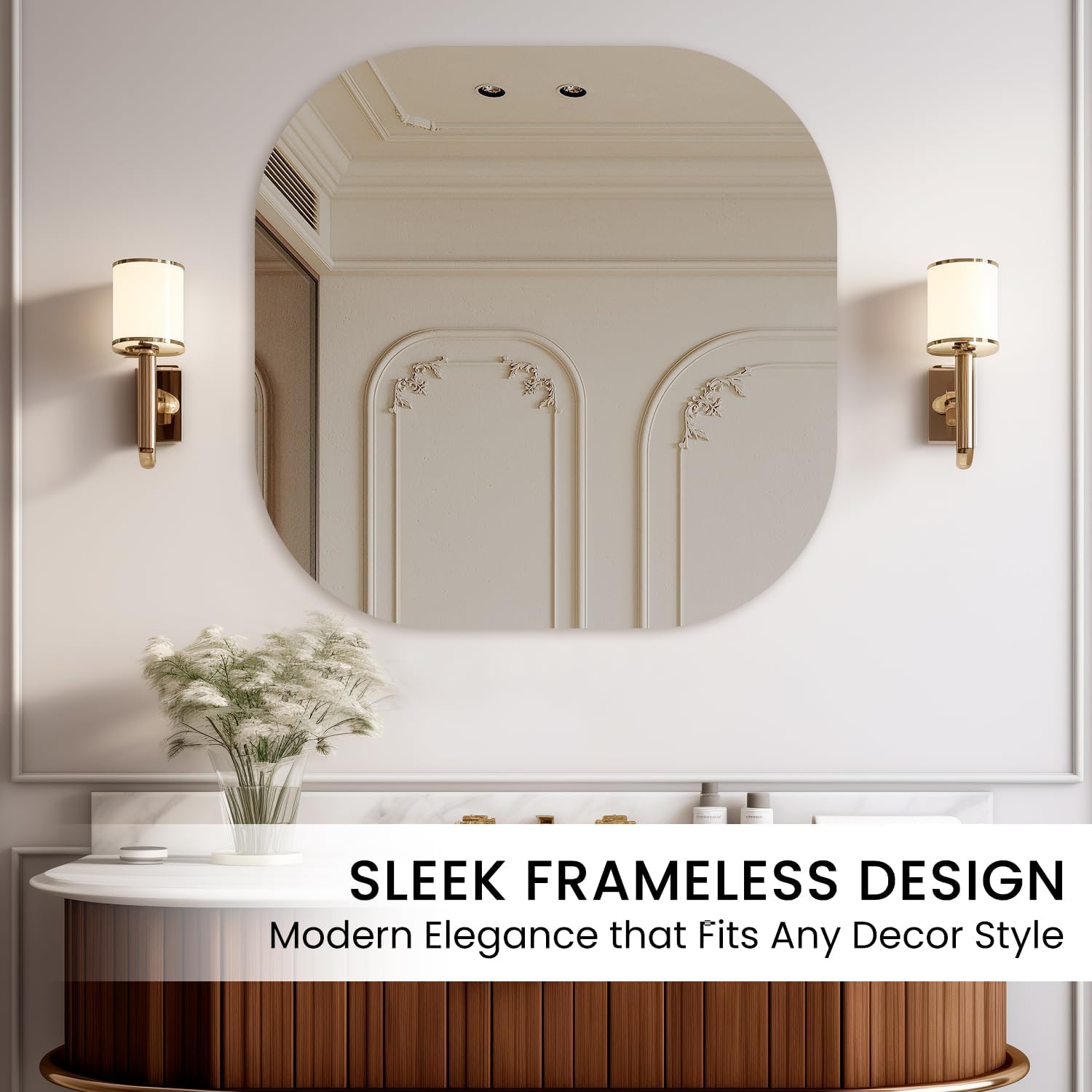VASUHOME Frameless Bathroom Mirror, 20 x 20 Inch Wall Vanity Mirror, Large Wall Mounted Mirrors for Bathroom, Living Room, Bedroom, Entryway