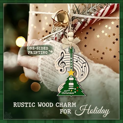 Miniatura 7 de Adorno navideño de guitarra eléctrica para árbol, adorno musical de madera de 2 capas con notas y clave de agudos, regalo único para músico,