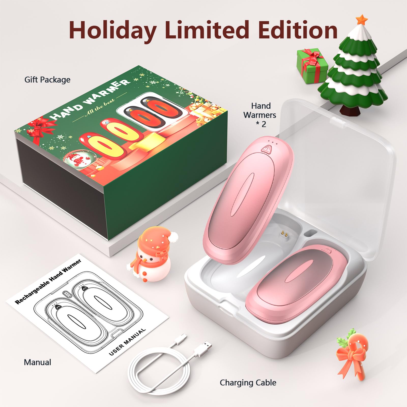 3-in-1 Electric Hand Warmers Rechargeable 2 Pack,14000mAh Portable Dual-Sided Handwarmer with Charging Case, 3 Levels Fast Heating Pocket Warmers,Gifts for Men,Women,Raynauds,Hunting Gear(Pink)