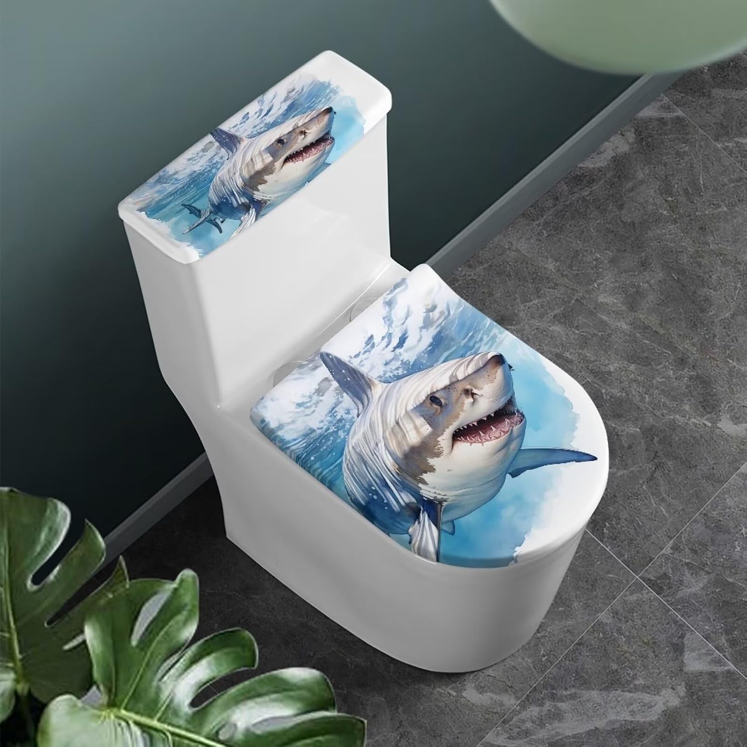 ZOUTAIRONG Shark Decorations Toilet Lid Cover and Toilet Tank Cover Rabbit Toilet Lid Dust Covers for Bathroom Toilet Cover Set Washable Blue
