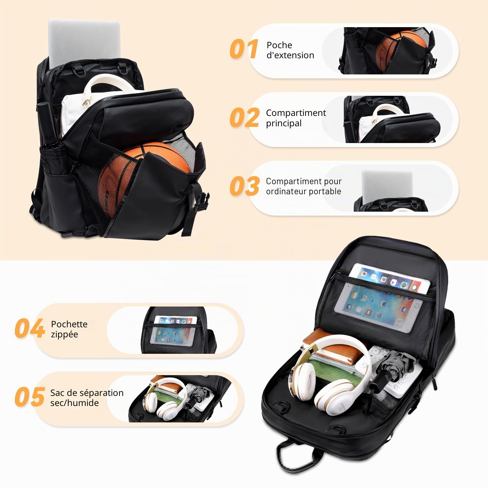 Sac à dos d'affaires pour ordinateur portable, sac à dos de voyage résistant à l'eau, sac à dos de cabine sous le siège, sac à dos décontracté léger, sac à dos d'école, sac de travail de