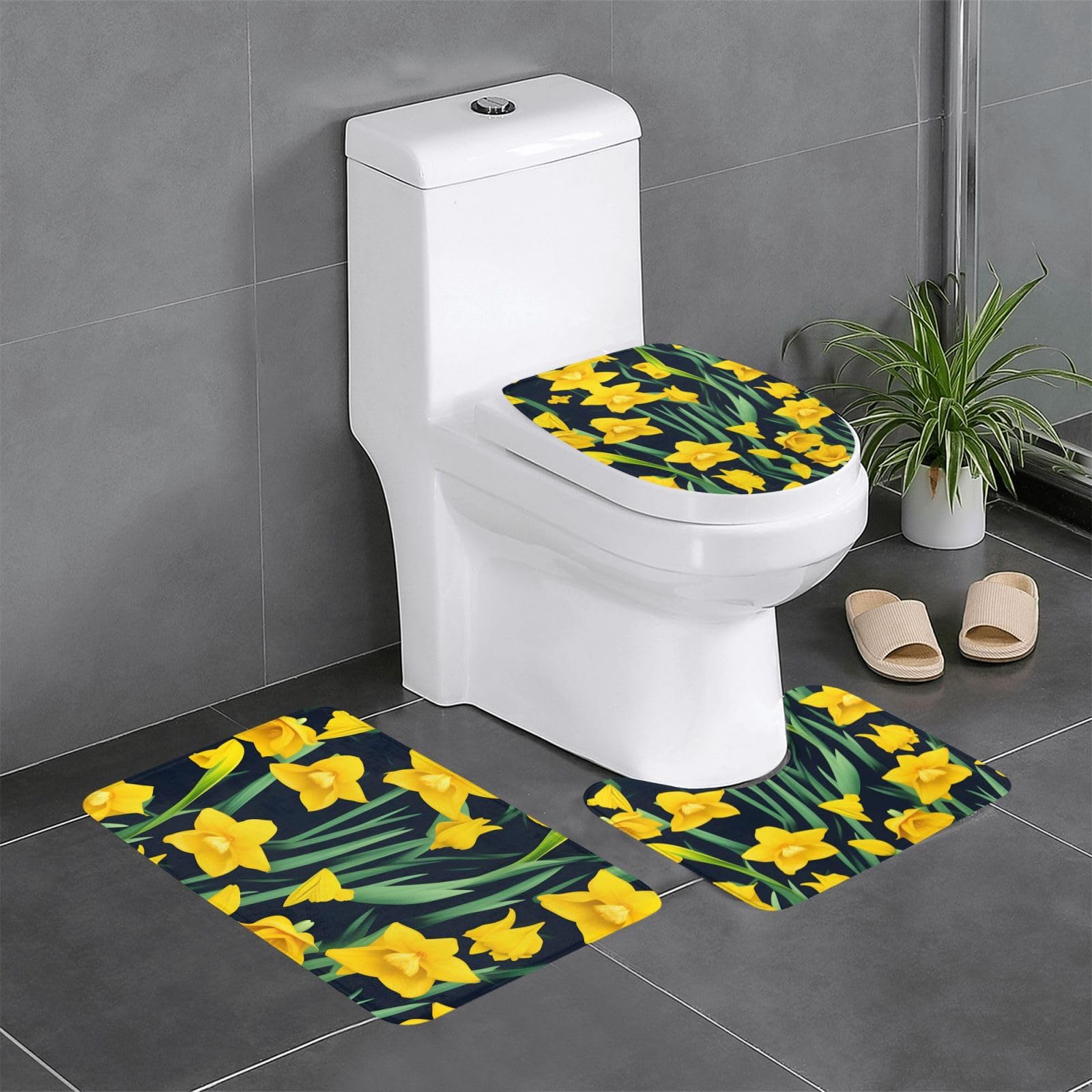 Tapis de salle de bain antidérapants motif jonquille pour coiffeuse