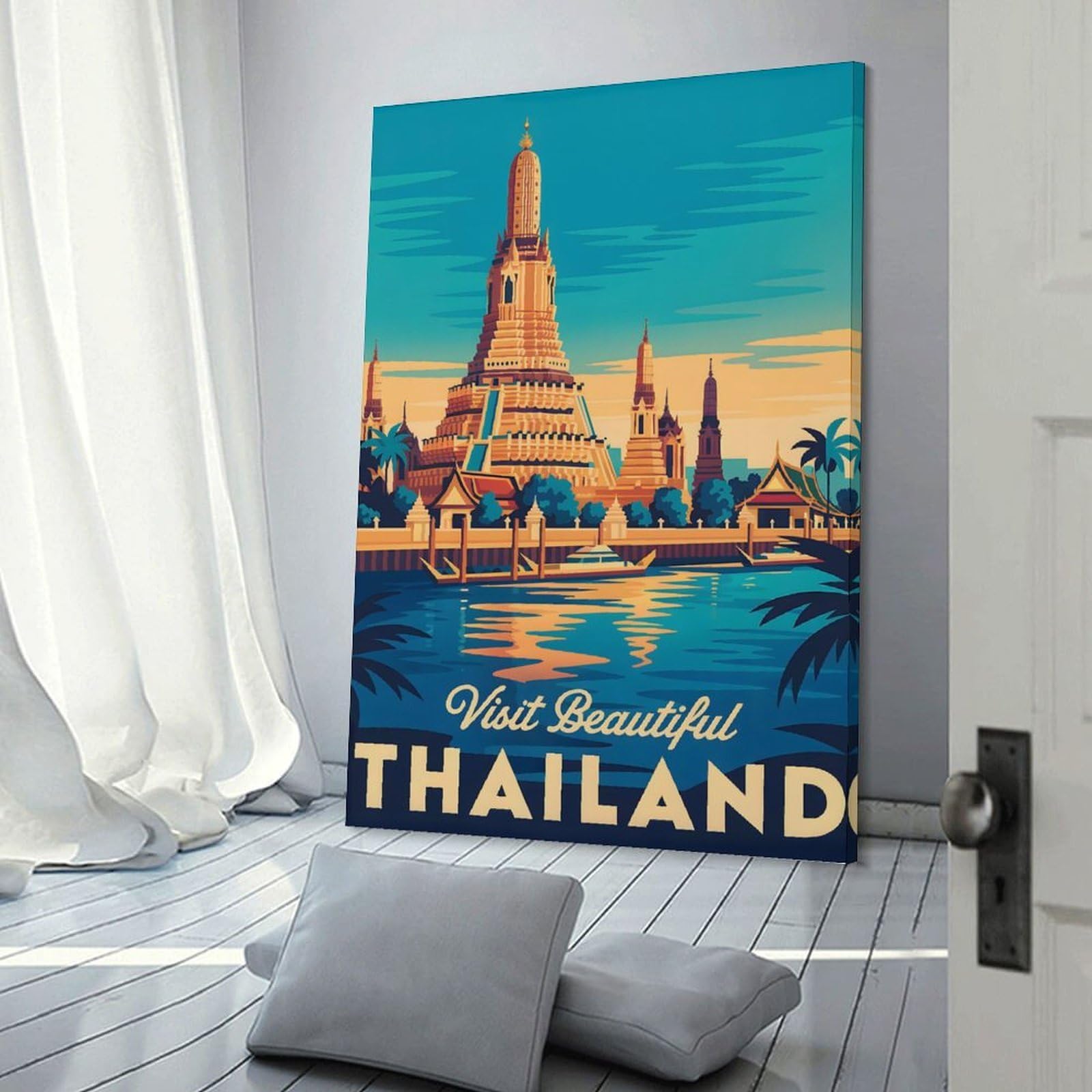 Junmoney Frame-Style Visit Beautiful Thailand Travel Wall Art Print, 20X30inch(50X75cm), For Front Hall, Corridor Or Welcome Spaces, Wall Decor To Refresh Empty Corners