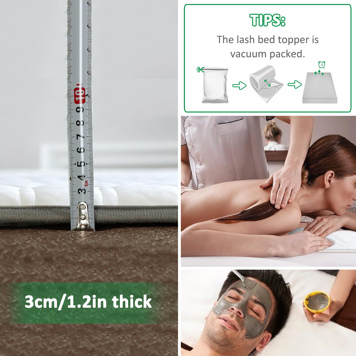 Surmatelas de table de massage en mousse à mémoire de forme, protège-matelas pour lits de massage, antidérapant, avec trous de ventilation et élastiques, tête carrée/ronde/trapézoïdale, épaisseur